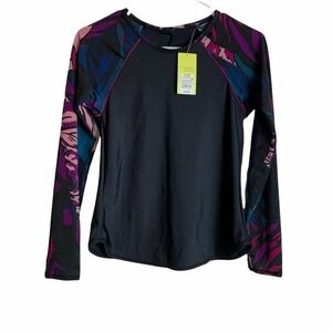 Women's‎ Crewneck Long Sleeve Rash Guard All in Motion Black Floral Small